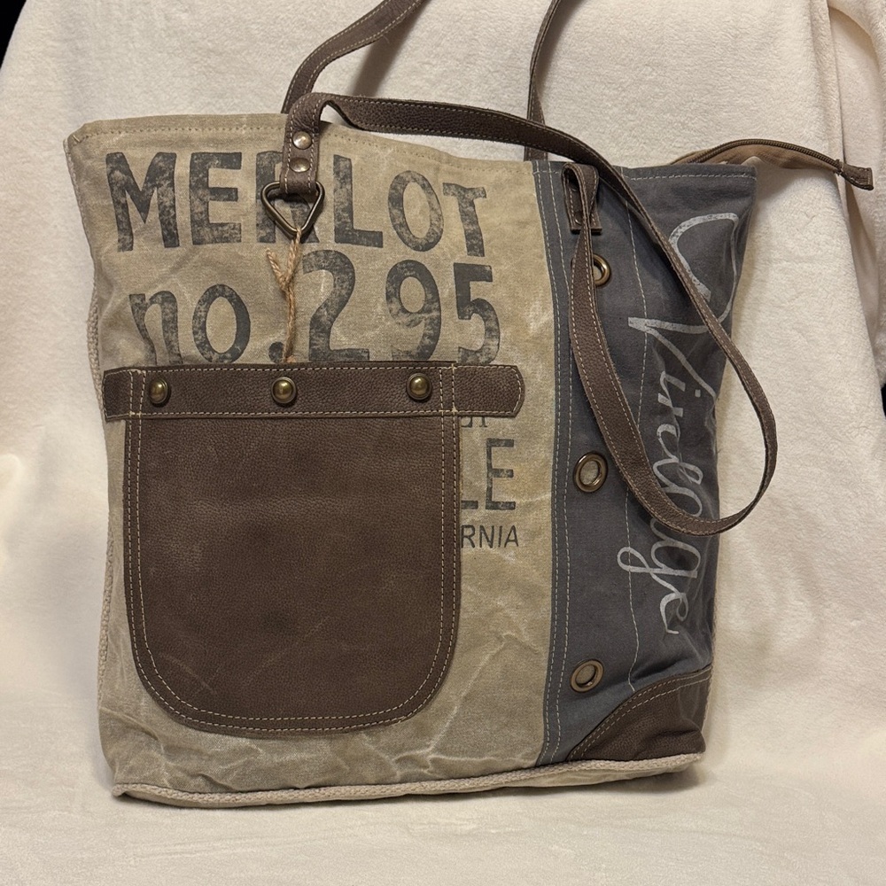 Vintage Brown and Gray Tote Bag